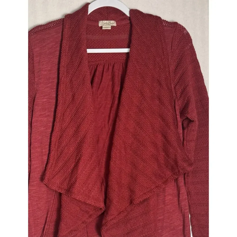 Lucky Brand Womens Red Waterfall Mixed Media Cardigan Boho Layering Sweater Sz L